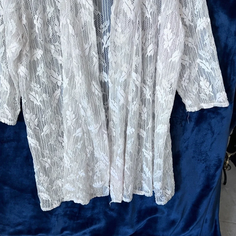 Shannon Ford New York White Floral‎ Lace Cardigan Open Front Sheer Kimono 2X